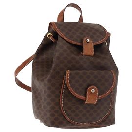Céline CELINE Macadam Canvas Backpack PVC Leather Brown Auth BA6723 Brown