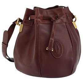 Cartier Bolsa de ombro Must Line em couro Bordeaux Ouro Auth BA7014 Dourado Bordeaux