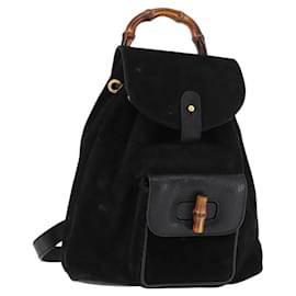 GUCCI Bamboo Backpack Suede Leather Black Auth BA6791 Black