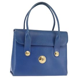 MCM Hand Bag Leather Blue Gold Auth BA6222 Blue Golden