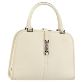 Bolsa de mão GUCCI Jackie em couro branco prateado 002 1071 Auth ti3434 Prata Branco