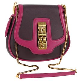 LOUIS VUITTON Bolsa de Hombro Trappezio Art Deco de Cuero Rosa M97085 Auth 141216V Burdeos