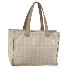 CHANEL Nuova Borsa Tote da Viaggio Nylon Beige Oro CC Auth ti3423 Beige D'oro