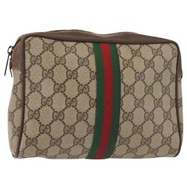 GUCCI GG Supreme Web Sherry Line Clutch Bag PVC Beige 156 01 012 Auth th6330 Beige