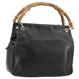 Bolsa de mão em couro Gucci Bamboo preta e dourada 000 2865 0575 Auth 143348 Preto Dourado