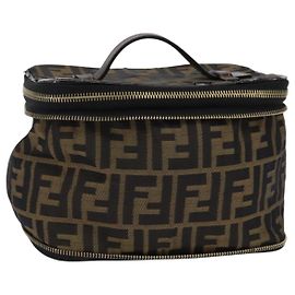 FENDI Zucca Canvas Kosmetiktasche Schwarz Braun Gold Auth 145319 Braun Schwarz Golden