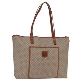 Céline Bolsa de Ombro em Lona Macadam CELINE PVC Bege Ouro Auth 144633 Bege Dourado