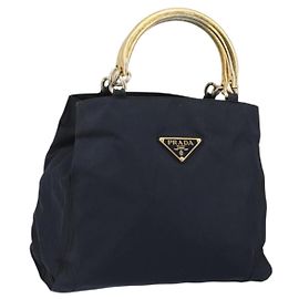 Borsa a mano PRADA in nylon blu navy e oro Auth bs29879 D'oro Blu navy