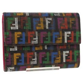 Billetera Trifold de Lona Zucca FENDI Multicolor Dorada Auth 145553V Multicolor Dorado
