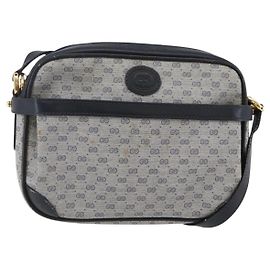 Gucci Borsa a Spalla Micro GG in Tela PVC Pelle Blu Auth BA6762 Blu navy