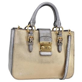 Bolsa Miu Miu Madras de couro 2 em 1 dourada Auth mr1549 Dourado