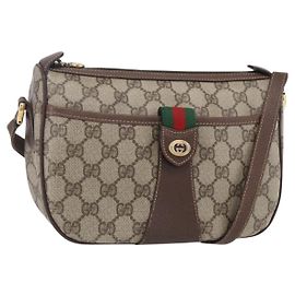 Bolsa Gucci GG Supreme Web Sherry Line PVC Bege Dourado 89 02 032 Auth BA7961 Bege Dourado