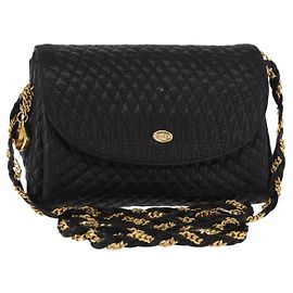 BALLY Bolsa de Ombro de Corrente Couro Preto Dourado Auth BA7815 Preto Dourado