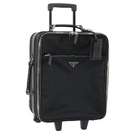 PRADA Suitcase Safiano leather Black Silver Auth mr1541 Black Silvery