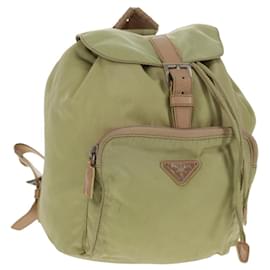 PRADA Backpack Nylon Beige Silver Auth 145849 Silvery Beige
