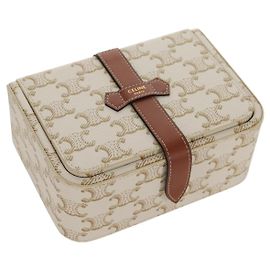 Céline CELINE Triomphe Canvas Large Jewelry Case PVC White 4M0382DIU Auth 154934SM White