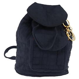 Christian Dior Canage Backpack Nylon Navy Gold Auth 146576 Golden Navy blue