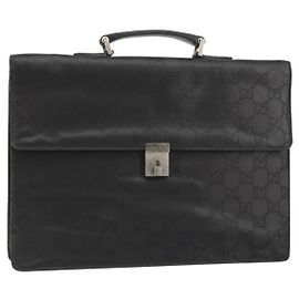 GUCCI GG Canvas Briefcase Nylon Black Silver 015 0235 Auth bs29713 Black Silvery