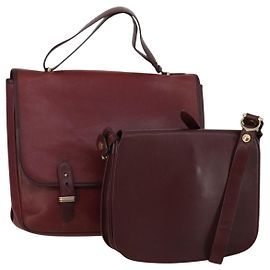 Cartier Borsa a spalla Must Line in pelle 2 pezzi Bordeaux Auth bs31277 Bordò