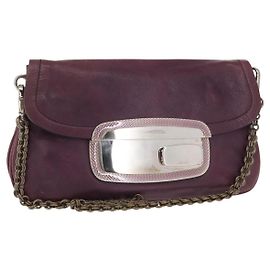 PRADA Pochette a Catena in Pelle Argento Viola Auth 148623V Argento Porpora