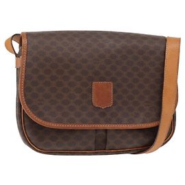 Céline Bolsa de Ombro em Lona Macadam CELINE em Couro PVC Marrom Dourado Auth bs31207 Marrom Dourado