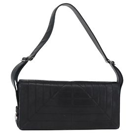 Borsa a Spalla CHANEL in Pelle di Agnello Nera con CC Argento Auth bs30993 Nero Argento