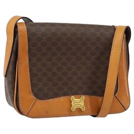 Céline Bolsa de Ombro em Lona Macadam CELINE em Couro PVC Marrom Dourado Auth 152723 Marrom Dourado
