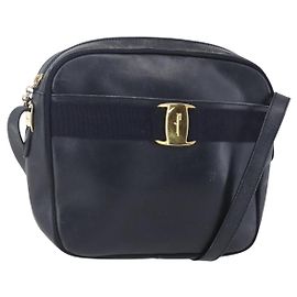 Borsa a Spalla Vala in Pelle Blu Navy e Oro Auth BA7981 di Salvatore Ferragamo D'oro Blu navy