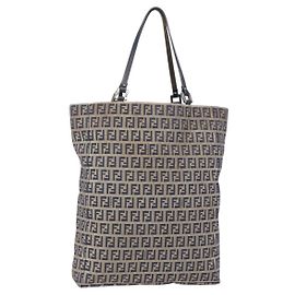 FENDI Zucchino Canvas Tote Bag Navy Silber Authentisch mr1524 Silber Marineblau