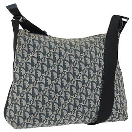Christian Dior Trotter Canvas Shoulder Bag Navy Silver Auth ep11395 Silvery Navy blue