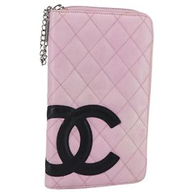 CHANEL Matelasse Cambon Line Long Wallet Leather Pink Silver CC Auth am9532 Silvery Pink