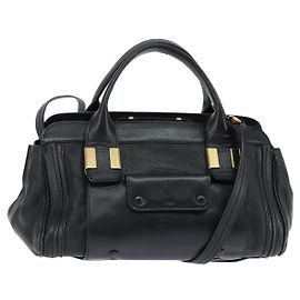 Chloé Bolsa de Mão de Couro Chloe Alice 2 em 1 Preto Dourado Auth BA7070 Preto Dourado