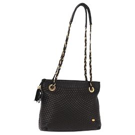 BALLY Bolsa Tote de Couro Preto Dourado Auth BA7022 Preto Dourado