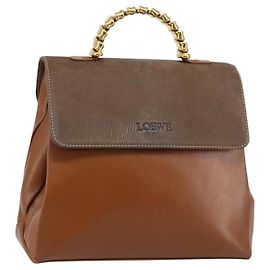 LOEWE Velazquez Sac à Main Cuir Suédé Marron Or Auth ep11077 Marron Doré