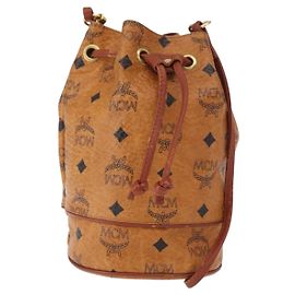 Bolsa de Ombro MCM Logogram Vicetos em Couro PVC Marrom Dourado Auth BA8641 Marrom Dourado