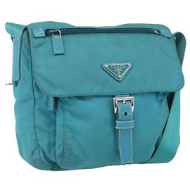 Borsa a Spalla PRADA in Nylon Blu Turchese Argento Autentica 156016 Argento Turchese