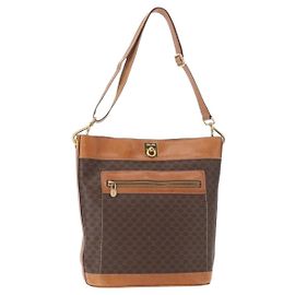 Céline Bolsa de Ombro em Lona Macadam CELINE em Couro PVC Marrom Dourado Auth 154717 Marrom Dourado