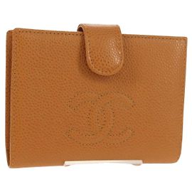 CHANEL Portefeuille Compact Cuir Caviar Marron Or CC Auth am9835V Marron Doré