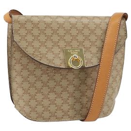 Céline Bolsa de Ombro em Lona Macadam CELINE PVC Bege Ouro Auth 157670 Bege Dourado