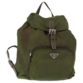 PRADA Backpack Nylon Khaki Silver Auth ti3504 Silvery Khaki