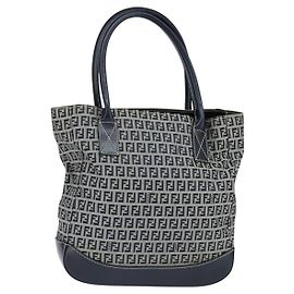 FENDI Zucchino Canvas Tote Bag Navy Silber Authentisch 150033 Silber Marineblau