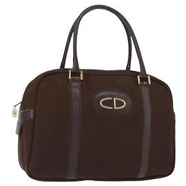 Sac à main en toile Trotter Christian Dior marron or Auth ep11591 Marron Doré