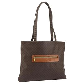 Céline Bolsa tote em lona Macadam CELINE em couro PVC marrom dourado Auth ep12237 Marrom Dourado