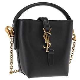 SAINT LAURENT Micro Bolsa de Mão Couro Preto Ouro Auth 154229SM Preto Dourado