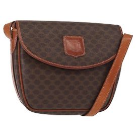 Céline CELINE Macadam Canvas Shoulder Bag PVC Leather Brown Gold Auth ep12228 Brown Golden