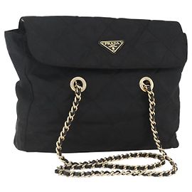PRADA Gekettete Nylon Tote Tasche Schwarz Gold Auth bs31575 Schwarz Golden