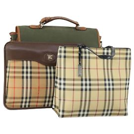 Autre Marque Burberrys Nova Check Hand Bag Canvas 3 Set Beige Green Auth bs31496 Beige Green