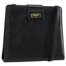 Borsa a Spalla Salvatore Ferragamo in Pelle Nera e Oro Auth BA8682 Nero D'oro