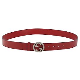 GUCCI Belt Leather 46.1"" Red 105 42 493075 Auth SW1756 Red