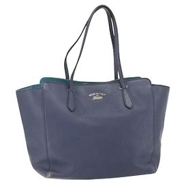 Borsa Tote in pelle blu navy e oro GUCCI 354397 Auth 152574 D'oro Blu navy